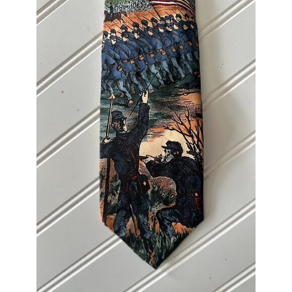 417 VAN HEUSEN Americana Series 2 Pc Silk Civil War Flag Tie Shiloh Rebel Yell - Picture 2 of 14
